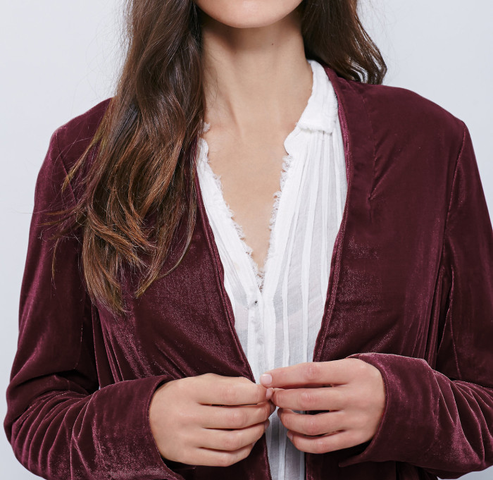 R.Vivimos Womens Ruffled Asymmetric Long Velvet Blazers Coat Casual Jackets