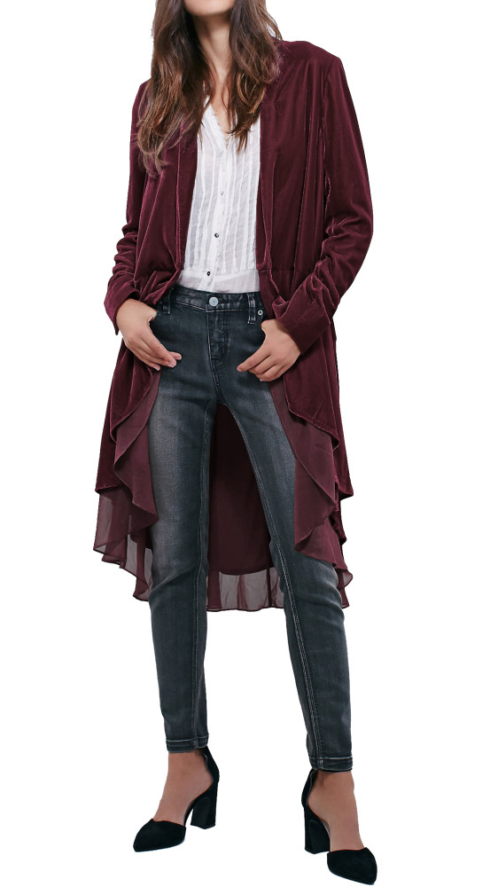 R.Vivimos Womens Ruffled Asymmetric Long Velvet Blazers Coat Casual Jackets