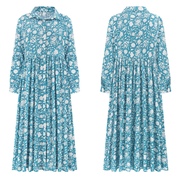 R.Vivimos Long Sleeve Boho Dresses for Women 2025 Floral Print Casual Button Down Loose Flowy Midi Shirt Dress with Pockets