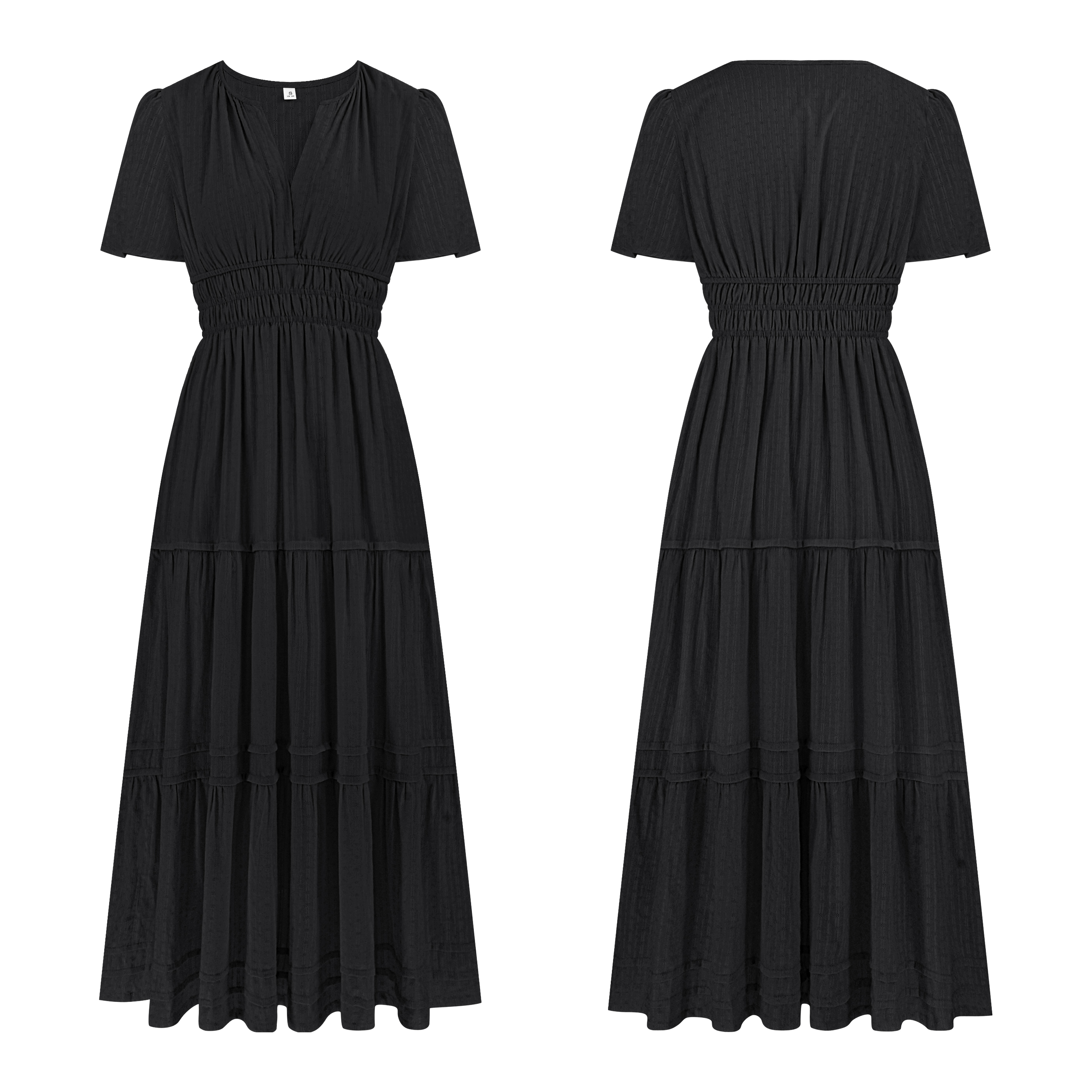 R.Vivimos Womens Summer Cotton Midi Dress 2025 Short Sleeve V Neck Elastic Waist Embroidered Tiered A-Line Long Dresses 22