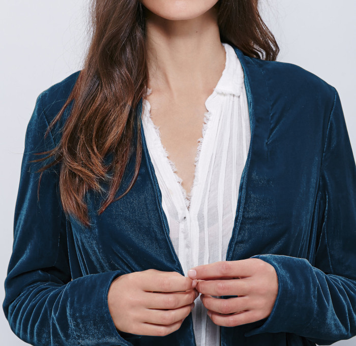 R.Vivimos Womens Ruffled Asymmetric Long Velvet Blazers Coat Casual Jackets