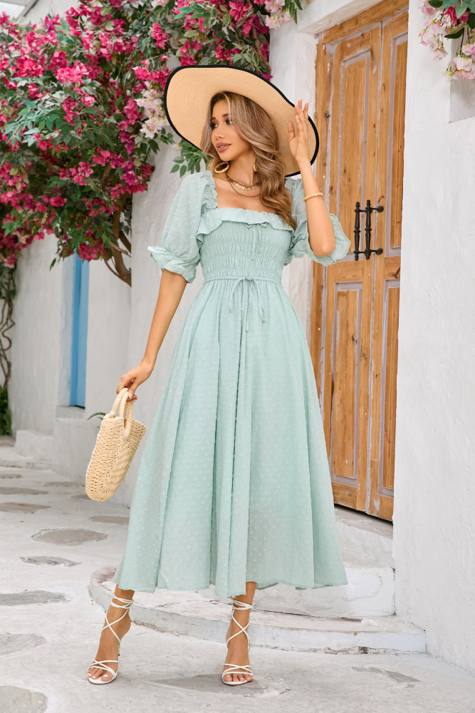 R.Vivimos Women Summer Half Sleeve Cotton Ruffled Vintage Elegant Backless A Line Flowy Long Dresses