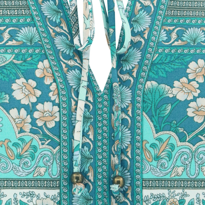 R.Vivimos Summer Boho Tops for Women 2025 Long Sleeve V Neck Floral Print Casual Loose Tunic Blouses Shirts