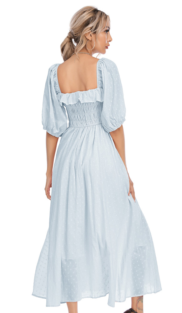 R.Vivimos Women Summer Half Sleeve Cotton Ruffled Vintage Elegant Backless A Line Flowy Long Dresses