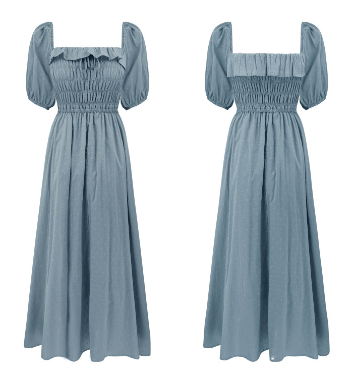 R.Vivimos Women Summer Half Sleeve Cotton Ruffled Vintage Elegant Backless A Line Flowy Long Dresses