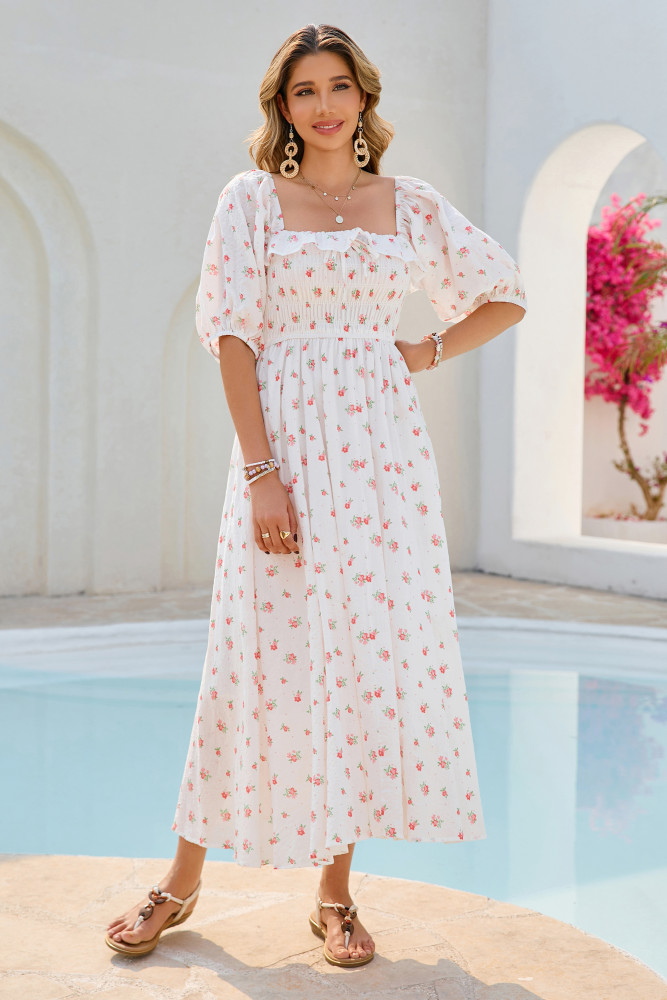 R.Vivimos Women Summer Half Sleeve Cotton Ruffled Vintage Elegant Backless A Line Flowy Long Dresses