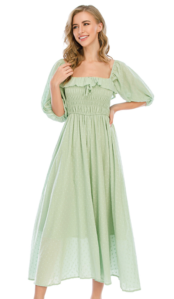 R.Vivimos Women Summer Half Sleeve Cotton Ruffled Vintage Elegant Backless A Line Flowy Long Dresses