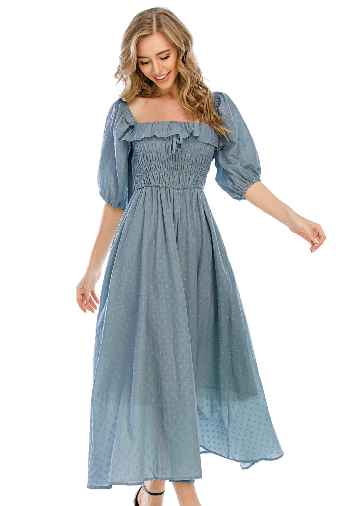 R.Vivimos Women Summer Half Sleeve Cotton Ruffled Vintage Elegant Backless A Line Flowy Long Dresses