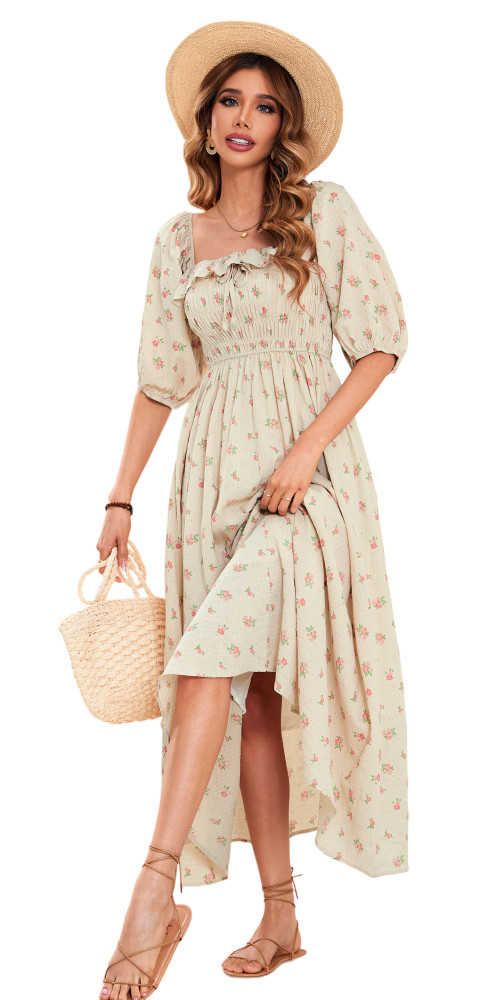 R.Vivimos Women Summer Half Sleeve Cotton Ruffled Vintage Elegant Backless A Line Flowy Long Dresses