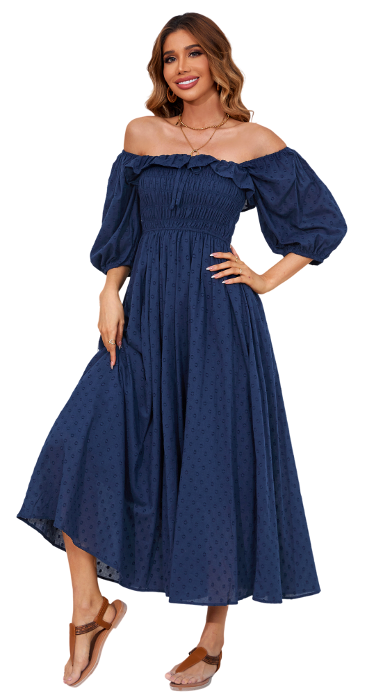 R.Vivimos Women Summer Half Sleeve Cotton Ruffled Vintage Elegant Backless A Line Flowy Long Dresses