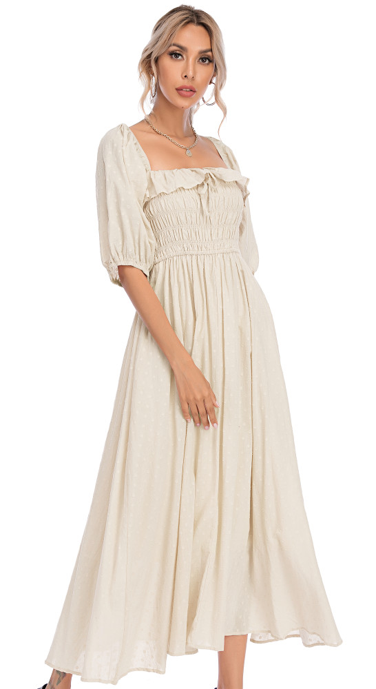 R.Vivimos Women Summer Half Sleeve Cotton Ruffled Vintage Elegant Backless A Line Flowy Long Dresses