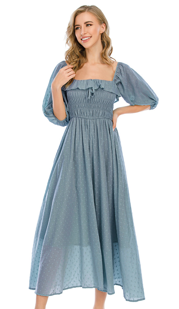 R.Vivimos Women Summer Half Sleeve Cotton Ruffled Vintage Elegant Backless A Line Flowy Long Dresses