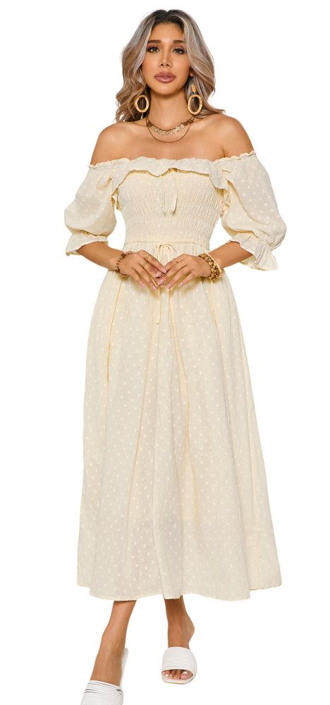 R.Vivimos Women Summer Half Sleeve Cotton Ruffled Vintage Elegant Backless A Line Flowy Long Dresses