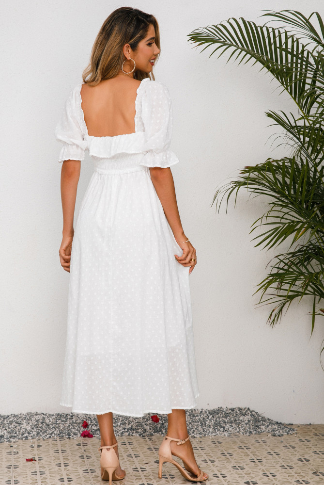 R.Vivimos Women Summer Half Sleeve Cotton Ruffled Vintage Elegant Backless A Line Flowy Long Dresses