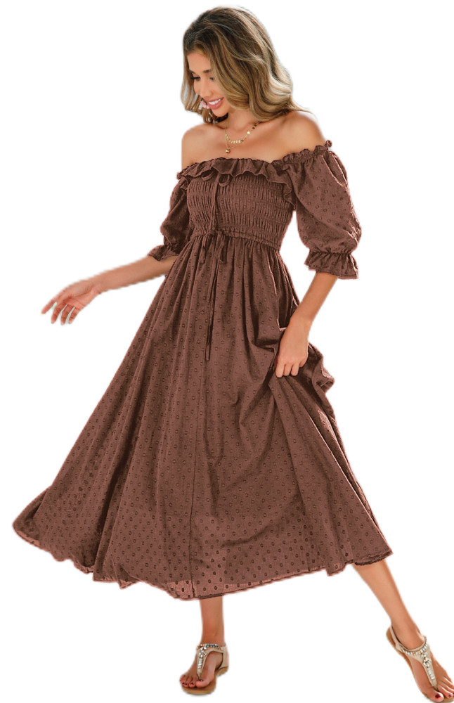 R.Vivimos Women Summer Half Sleeve Cotton Ruffled Vintage Elegant Backless A Line Flowy Long Dresses