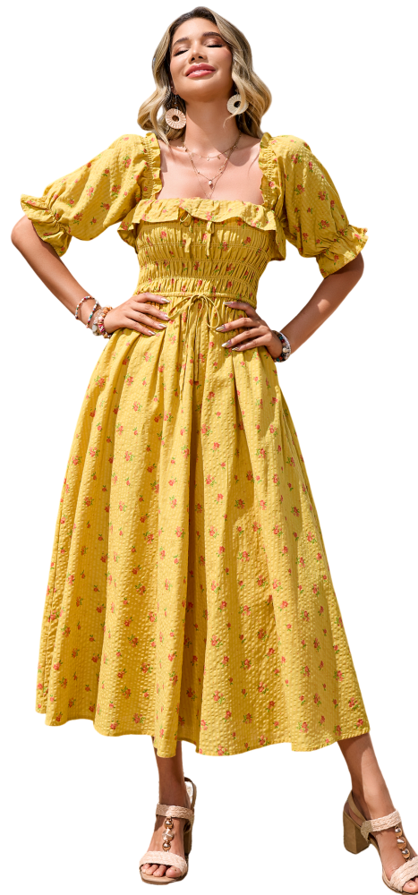 R.Vivimos Women Summer Half Sleeve Cotton Ruffled Vintage Elegant Backless A Line Flowy Long Dresses