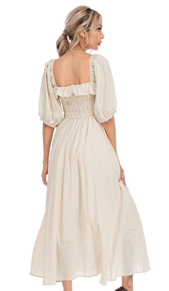 R.Vivimos Women Summer Half Sleeve Cotton Ruffled Vintage Elegant Backless A Line Flowy Long Dresses