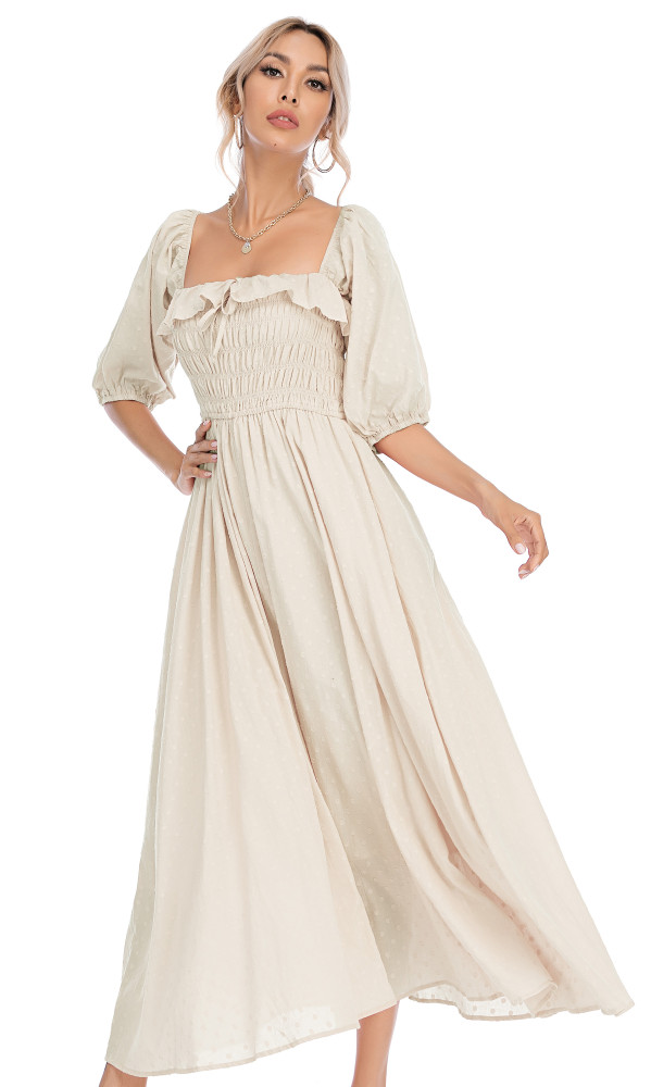 R.Vivimos Women Summer Half Sleeve Cotton Ruffled Vintage Elegant Backless A Line Flowy Long Dresses