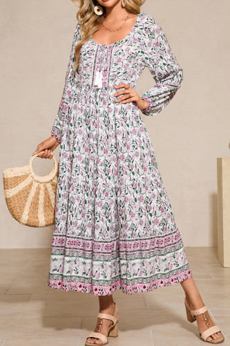 R.Vivimos Boho Maxi Dresses for Women 2025 Floral Print Long Sleeve Casual Button Up Loose Flowy Beach Long Dresses