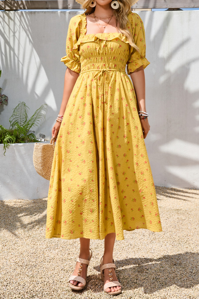 R.Vivimos Women Summer Half Sleeve Cotton Ruffled Vintage Elegant Backless A Line Flowy Long Dresses