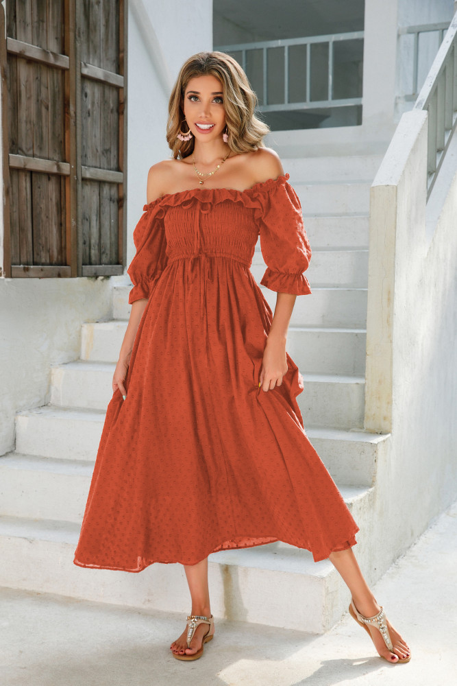 R.Vivimos Women Summer Half Sleeve Cotton Ruffled Vintage Elegant Backless A Line Flowy Long Dresses