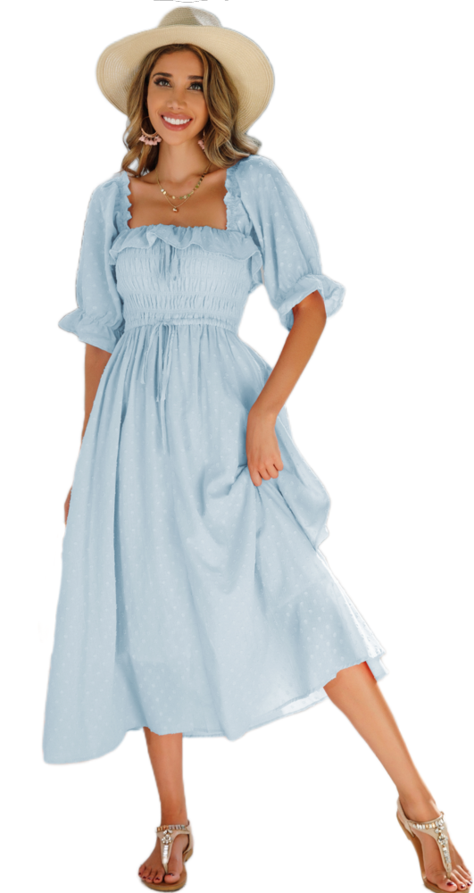 R.Vivimos Women Summer Half Sleeve Cotton Ruffled Vintage Elegant Backless A Line Flowy Long Dresses