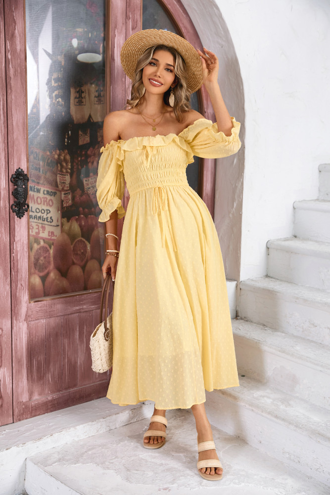 R.Vivimos Women Summer Half Sleeve Cotton Ruffled Vintage Elegant Backless A Line Flowy Long Dresses