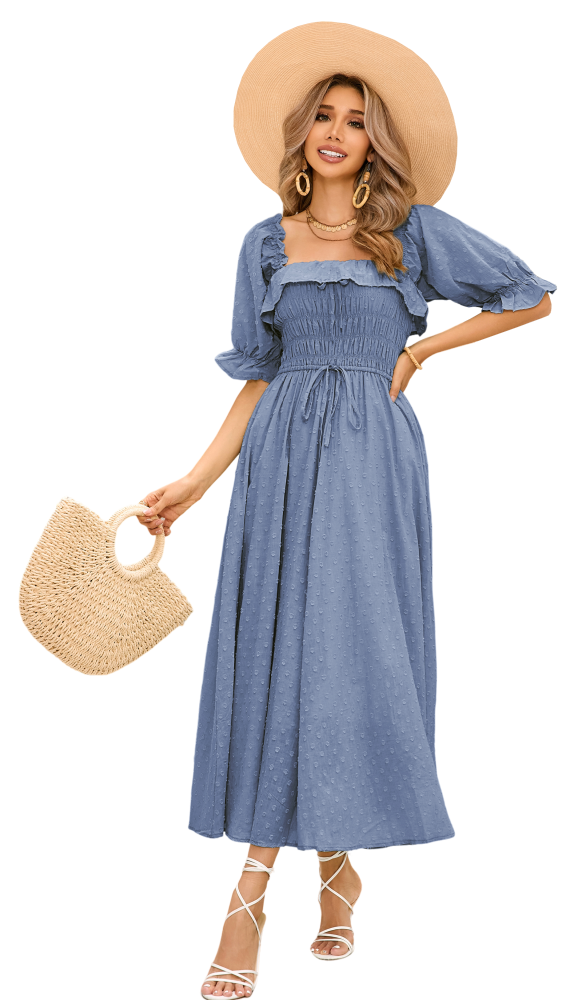 R.Vivimos Women Summer Half Sleeve Cotton Ruffled Vintage Elegant Backless A Line Flowy Long Dresses