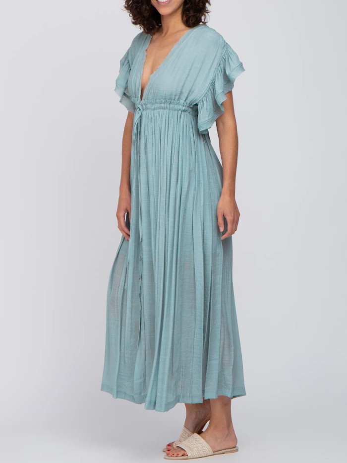 R.Vivimos Maxi Dresses for Women 2025 Summer Short Sleeve V Neck Elastic Waist Boho Loose Flowy Long Dresses with Pockets