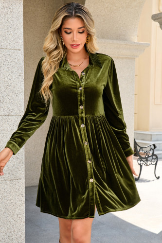 R.Vivimos Women's Fall Winter Velvet Button Down Mini Dress 2025 Long Sleeve Casual Swing Flowy Shirt Dress