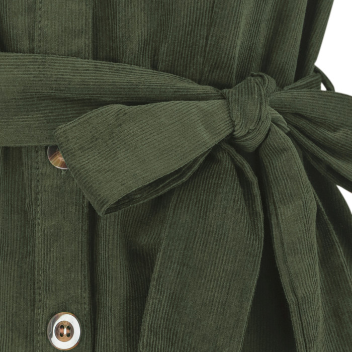 R.Vivimos Womens Fall Winter Corduroy Midi Dress Long Sleeve V Neck Button Down Belted Flowy Shirt Dress with Pockets