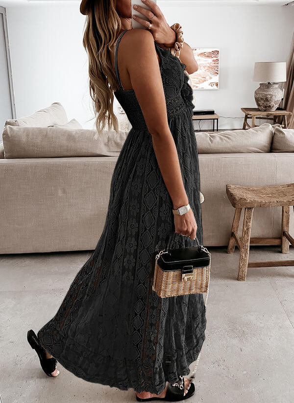 R.Vivimos Womens Summer Lace Sundress Adjustable Spaghetti Strap Boho Tassel Asymmetrical Hem Sexy Beach Floral Midi Dress