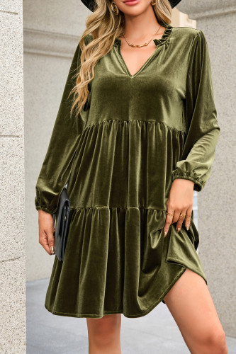 R.Vivimos Womens Fall Winter Velvet Tunic Dress 2025 Long Sleeve V Neck Casual Loose Tiered Ruffle Mini Dress