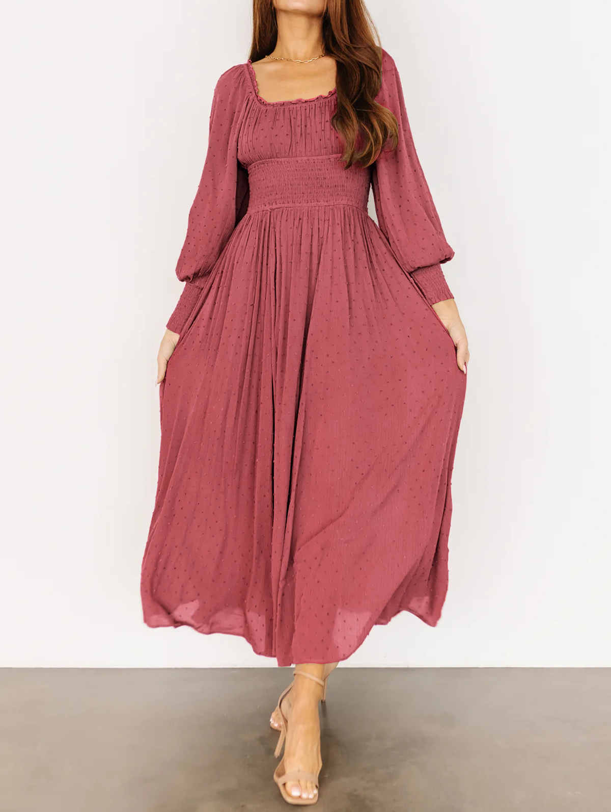 R.Vivimos Women's Puff Long Sleeve Maxi Dress Square Neck Elastic