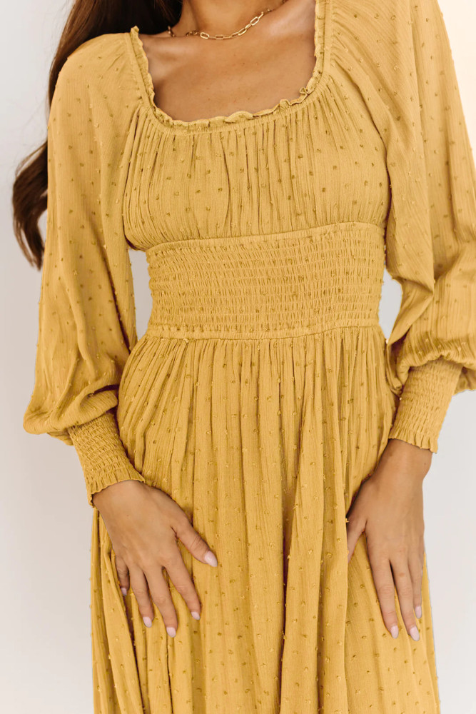 R.Vivimos Women's Puff Long Sleeve Maxi Dress Square Neck Elastic Empire Waist Swiss Dots Casual Flowy A-Line Long Dresses