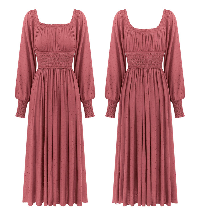 R.Vivimos Women's Puff Long Sleeve Maxi Dress Square Neck Elastic Empire Waist Swiss Dots Casual Flowy A-Line Long Dresses