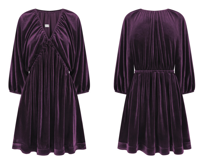 R.Vivimos Womens Fall Velvet Tunic Dress 2024 Trendy Sexy Deep V Neck 3/4 Sleeve Elastic Waist Loose Mini Dress with Pockets