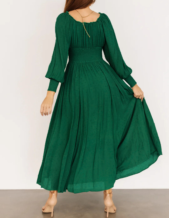 R.Vivimos Women's Puff Long Sleeve Maxi Dress Square Neck Elastic Empire Waist Swiss Dots Casual Flowy A-Line Long Dresses