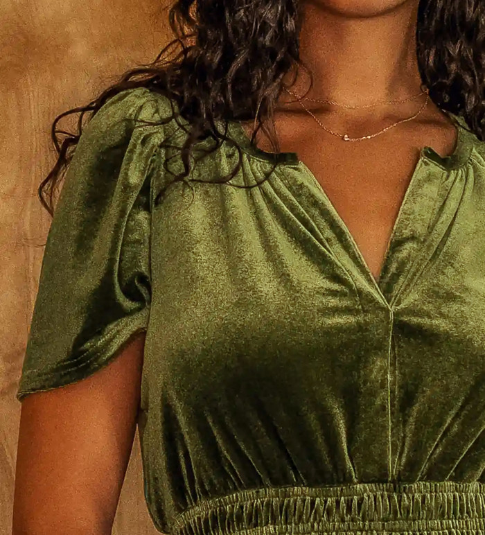 R.Vivimos Women's Fall Winter Vintage Velvet Dress Short Sleeve V Neck Elastic Waist Tiered Ruffle A-Line Elegant Maxi Dress