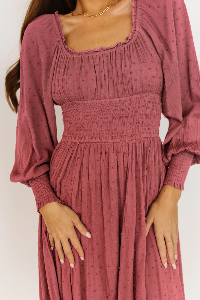 R.Vivimos Women's Puff Long Sleeve Maxi Dress Square Neck Elastic Empire Waist Swiss Dots Casual Flowy A-Line Long Dresses