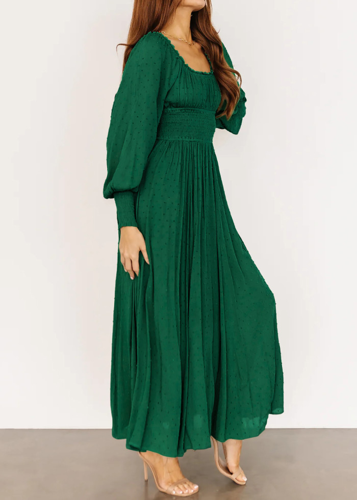 R.Vivimos Women's Puff Long Sleeve Maxi Dress Square Neck Elastic Empire Waist Swiss Dots Casual Flowy A-Line Long Dresses