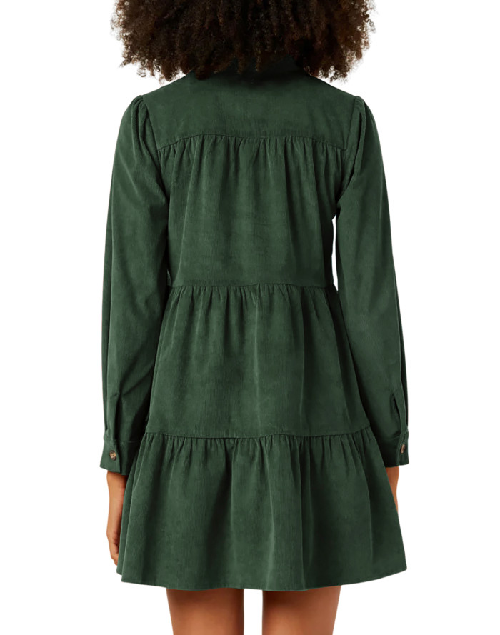 R.Vivimos Womens Fall Corduroy Dress 2024 Long Sleeve Button Down Tunic Mini Babydoll Dress with Pockets