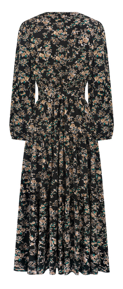 R.Vivimos Women's Fall Long Sleeve Casual Dresses Wrap V Neck Polka Dots Tiered Ruffle Flowy Midi Dress with Belt