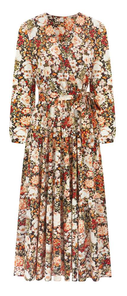 R.Vivimos Women's Fall Long Sleeve Casual Dresses Wrap V Neck Polka Dots Tiered Ruffle Flowy Midi Dress with Belt