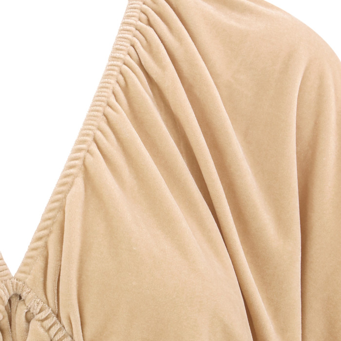 R.Vivimos Womens Fall Velvet Tunic Dress 2024 Trendy Sexy Deep V Neck 3/4 Sleeve Elastic Waist Loose Mini Dress with Pockets