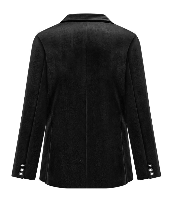 R.Vivimos Velvet Blazers for Women 2025 Fall Winter Casual Long Sleeve Front Button Warm Jackets Coat with Pockets