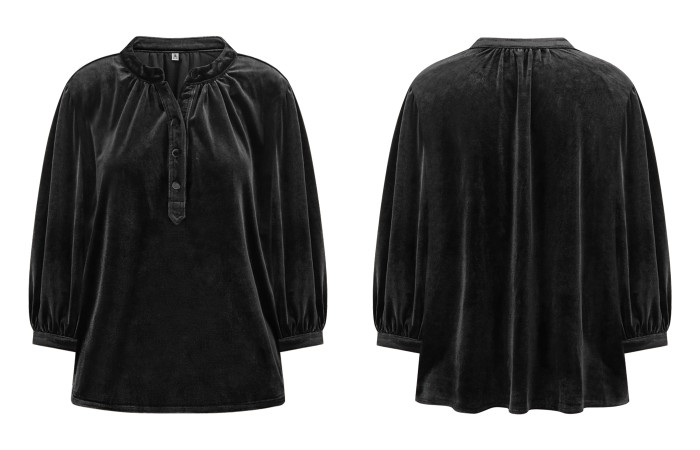 R.Vivimos Fall Tops for Women 2025 Velvet 3/4 Sleeve Henley Button Up Loose Casual Blouses Shirts