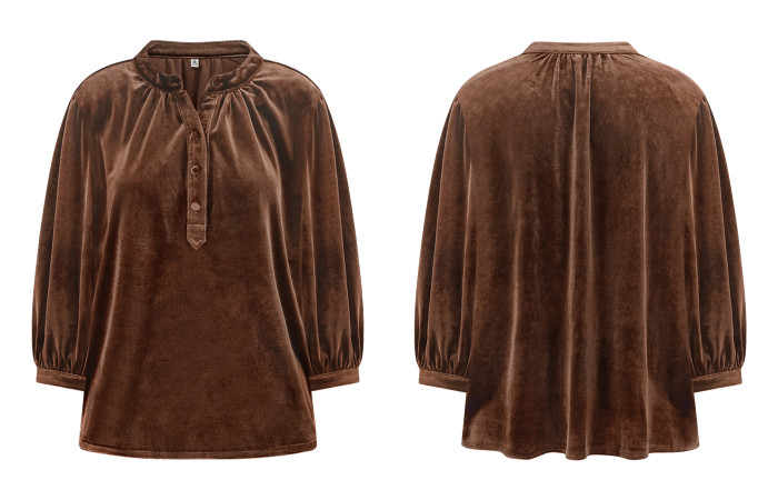 R.Vivimos Fall Tops for Women 2025 Velvet 3/4 Sleeve Henley Button Up Loose Casual Blouses Shirts