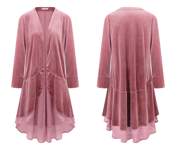R.Vivimos Womens Ruffled Asymmetric Long Velvet Blazers Coat Casual Jackets