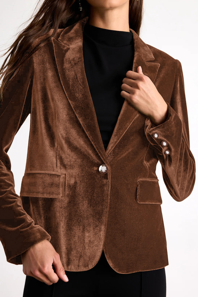 R.Vivimos Velvet Blazers for Women 2025 Fall Winter Casual Long Sleeve Front Button Warm Jackets Coat with Pockets